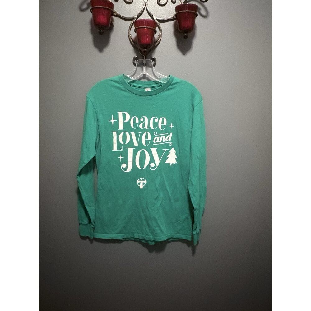 Green Long Sleeve Christmas Holiday Peace Love and Joy T-Shirt Size Small